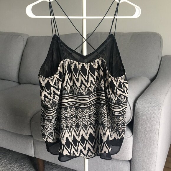 Vero Moda Sheer Camisole Criss Crossed Spagetti Strap Lined Black Beige Womens L - Picture 2 of 11